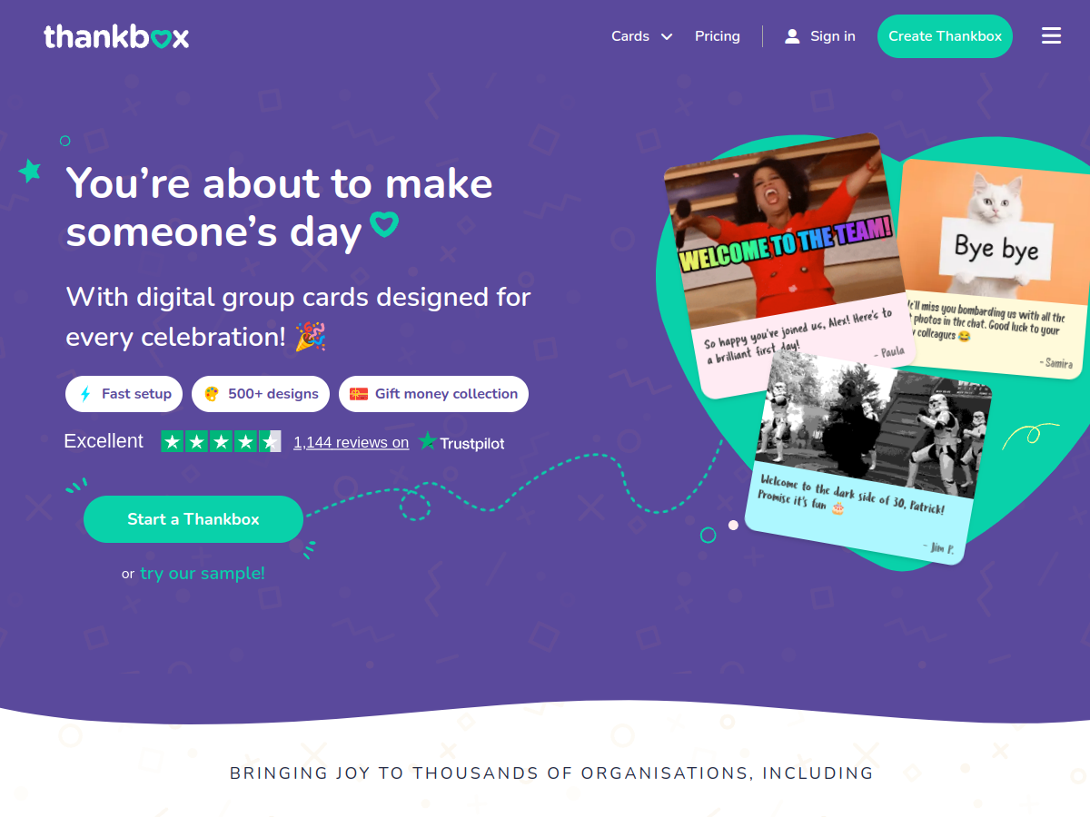 Podgląd strony oryginalnego biznesu Thankbox