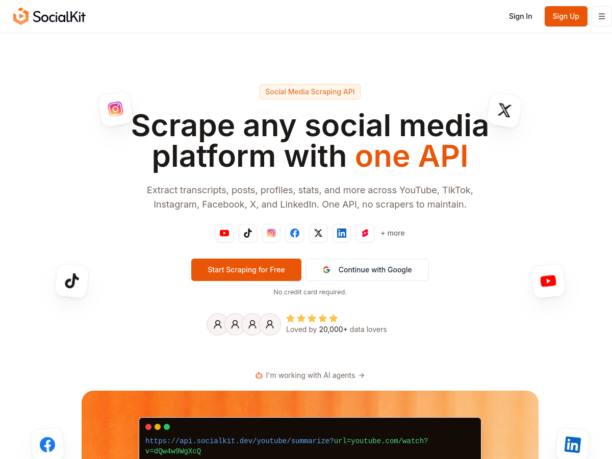 Podgląd strony oryginalnego biznesu SocialKit