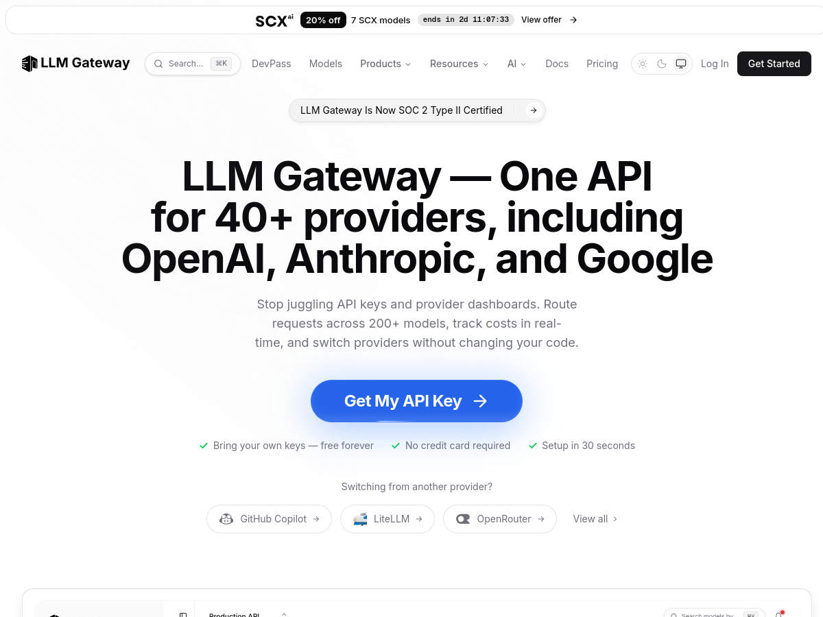 Podgląd strony oryginalnego biznesu LLM Gateway