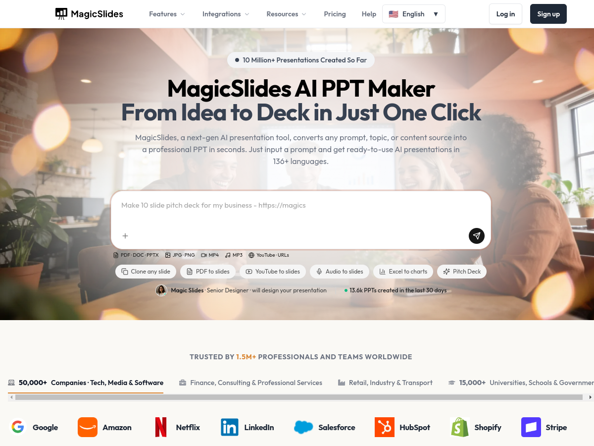 Podgląd strony oryginalnego biznesu MagicSlides.app